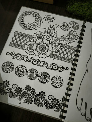 Mehandi Reusable Practice Book + FREE Practice Cone  - V1 (Full Laminated)